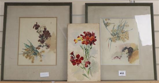Annie Ayrton, three watercolours, Still life studies, 29 x 23cm